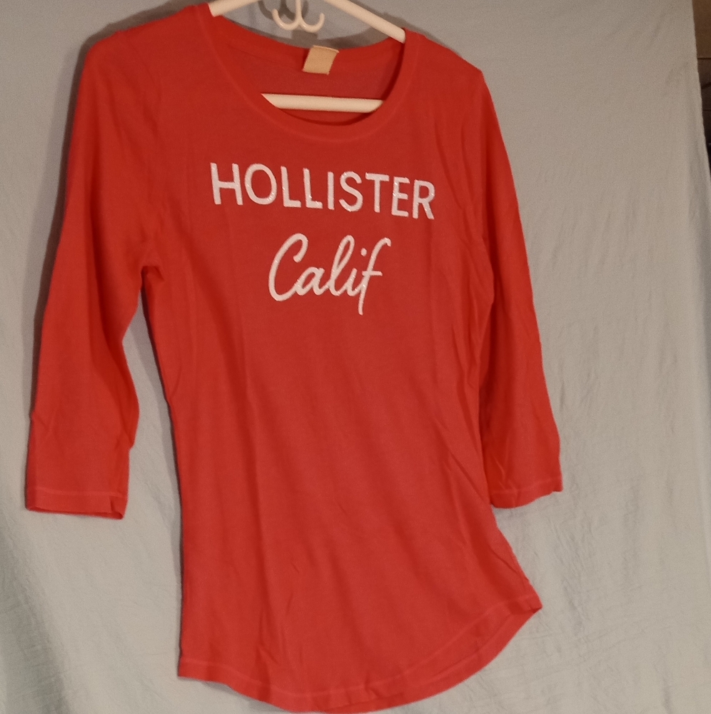 Hollister Bright Pink Glitter Logo Long Sleeve Tee